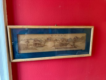 Vintage Chinese Hand-Carved Cork Diorama Wall Art, 22.5' X 6'