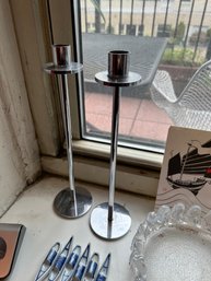 Set Of Scandinavian Style Brushed Metal Candlesticks