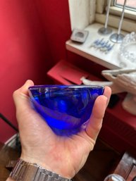 Kosta Boda 'Atoll' Art Glass Bowl Candle Votive Holder, Cobalt Blue, Mid-Century Modern