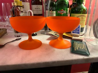 2 Pcs. Mcm Mid Century Orange Footed Sherbet Cups Glass