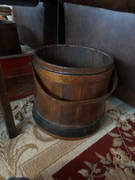 Primitive Wooden Bucket With Bail Handle Pale Planter Well Old Vintage Style