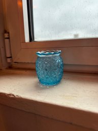 Fenton Blue Daisy Button And Bows Bud Vase