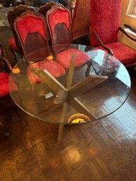 Vintage 70s Butcher Block X Shape Table Base With Glass Top