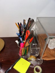 Pen Organizer With Assorted Writing Tools And Office Desk Supplies