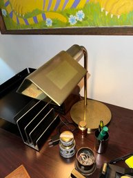 Brass Desk Lamp With Pens Holder, Desk Organizers, And Piero Fornasetti Paperweight  Office Table Equipment