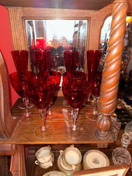 Lot Of Ruby Red Textured Water Goblets