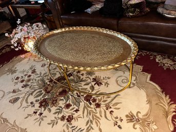 Brass Tray Coffee Table With Floral Engravings Top Is Removable