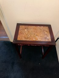 Vintage Rosewood Hand Carved Table With Marble Top Size: 20x14x25