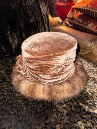 Beautiful 1960s Tan Mohair Wool Hat With Real Fur Custom Georgia Hughes New York Handmade