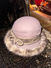 Vintage Lancaster Hat Wool Pink Tan Wide Brim With Mink Trim Custom Georgia Hughes New York Handmade