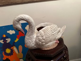 Swan Pot Hand Painted Made In Bavent France By Mayhew Copley 603Madison-Avenue. New York