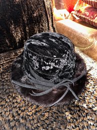 Vintage Ladies Black Grey Fur Hat Custom Georgia Hughes New York Handmade