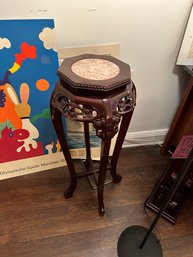 Hexagonal Oriental Marble Top Stand With Floral Carving Size: 11'x36.5'