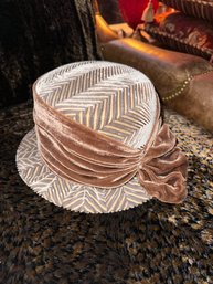 Beautiful Hat For Women With Silk Tie Beige  Custom Georgia Hughes New York Handmade