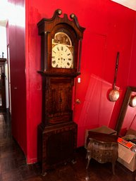 Antique Very Old Mahogany Flamed Veneered Grandfather Clock Converted To Electric Includes Hands