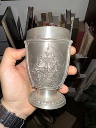 SKS Zinn, Germany, Pewter Footed Cup With The Famous Boat Owned By The Homeowner Named Mon Lei