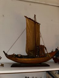 A Carved Wood Ship Model With Composition Figures 20th Century Size: 23x25