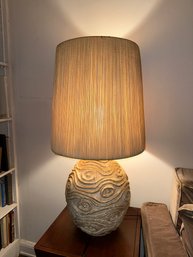 Deeply Textured Large Bulbous Form Pottery Table Lamp