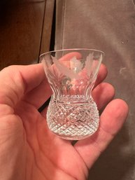 Vintage Crystal Shot Glass Thristle Pattern Hand Cut Cracked