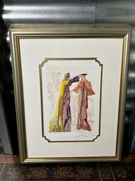 Beautiful Divine Comedy Meeting Of Dante And Beatrice Artwork False Signed By Salvador Dali