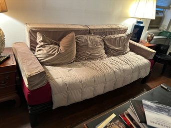 Bed On Wooden Frame With Armrests