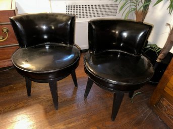 Pair Of Black Chairs With Wood Legs. Chairs Swivel Mcm Mid Century Modern