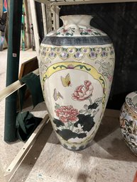 Vintage Floral Modern Asian Ceramic Vase