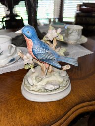 Vintage Gorham Porcelain Blue Robin Bird Figurine Music Box