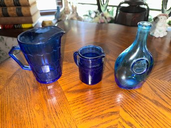 Wheaton Bottle, Blue Glass, Shirley Temple Pitcher