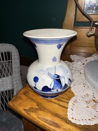 Vintage Handgemalt Delft Blue Windmill Vase