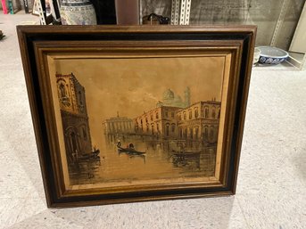 Antique English Oil Painting Venice Framed - Signed