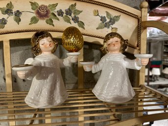 Pair Of Vintage Ceramic Angel Two Candle Holder