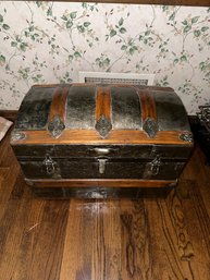 Antique Metal And Wood  Dome Top Trunk