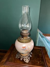 Antique Hand Painted Floral Oil Lamp