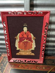 Vintage Needlepoint Tapestry Framed Emperor On Throne #2