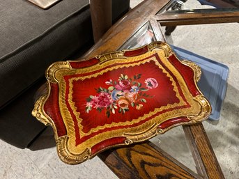 Vintage Italy Florentine Red Gold Serving Display Tray