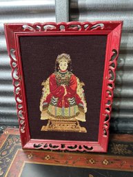 Vintage Needlepoint Tapestry Framed Empress On Throne