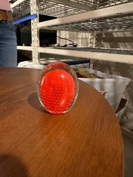 Vintage Orange Bubble Glass Paperweight