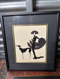 Erte Romain De Tirtoff Art Deco Symphony In Black Woman And Dog Serigraph