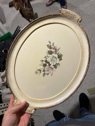 Vintage Oval Shape Floral Tray