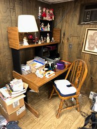 Vintage Study Table With Shelves And Chair