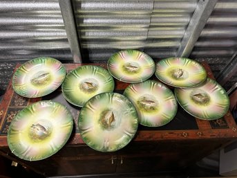 Unique Ceramic & Porcelain Green Original Collectible Plates Signed With Fish Carnival