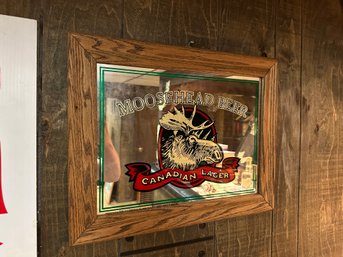 Vintage Moosehead Beer Canadian Lager Framed Mirror Sign Man Cave Bar