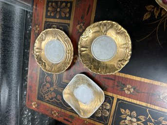 Vintage Bavaria Germany Saucers Set Of 3 - Gold