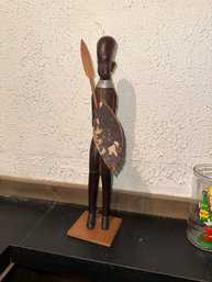 Wood Carved African Tribal Warrior Figurine