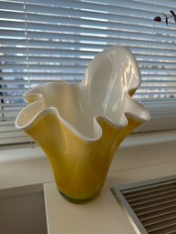 Retro Vintage Yellow Handkerchief Glass Vase