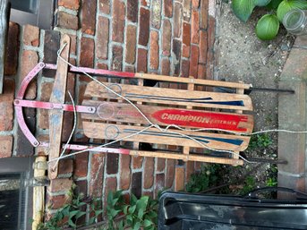 Vintage Sled Snow Winter Decor Metal Runners Red