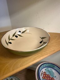 Vintage Hand Painted Olive Branch Ceramic Bowl