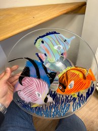 Pretty Fusion Art Glass Ocean Fish Round Dish