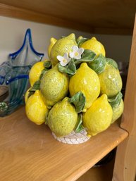 Italian Majolica Lemons & Limes Topiary Basket Centerpiece